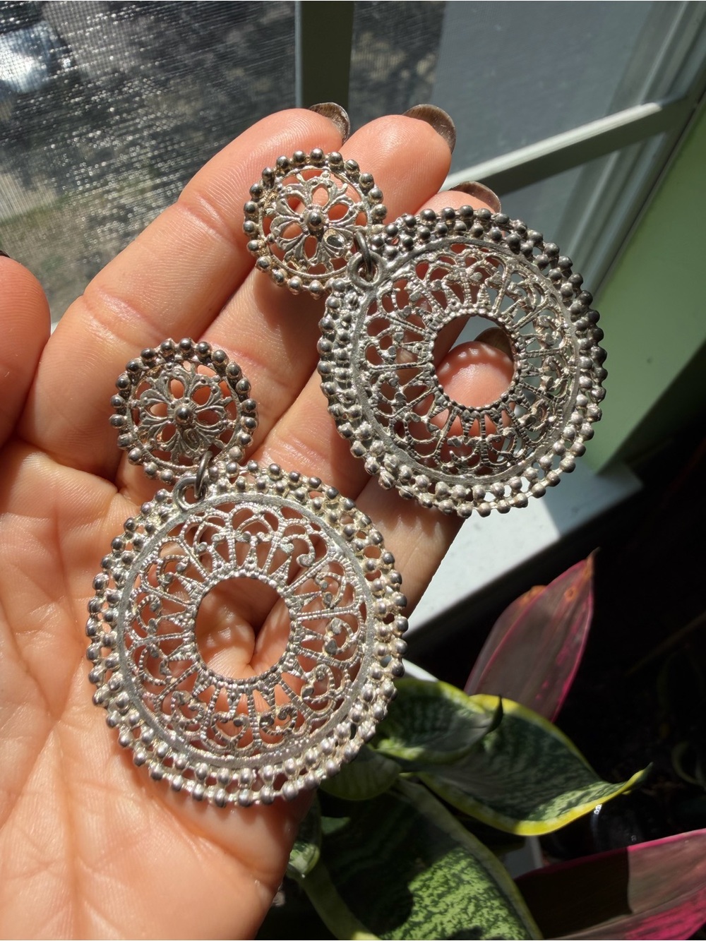 Vintage Handcrafted Silver-Tone Filigree Drop Earrings